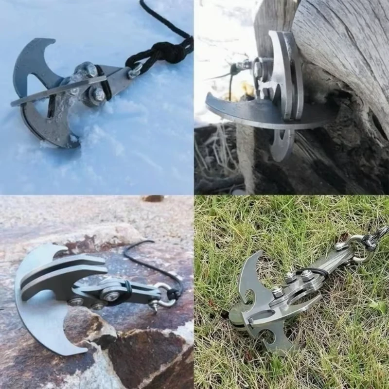 Lipat kait besi tahan karat multifungsi bertahan hidup luar ruangan memanjat cakar Carabiner perlengkapan berkemah perlengkapan serbaguna