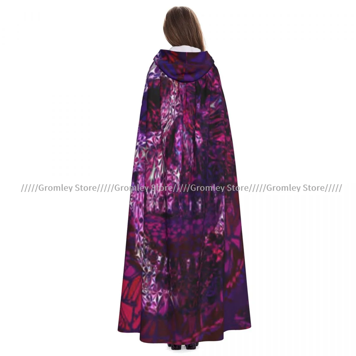 

Абстрактный красочный череп, фантазийный спиральный элемент, плащ ведьмы с капюшоном, карнавальный костюм на Хэллоуин для взрослых, длинная вечерние накидка