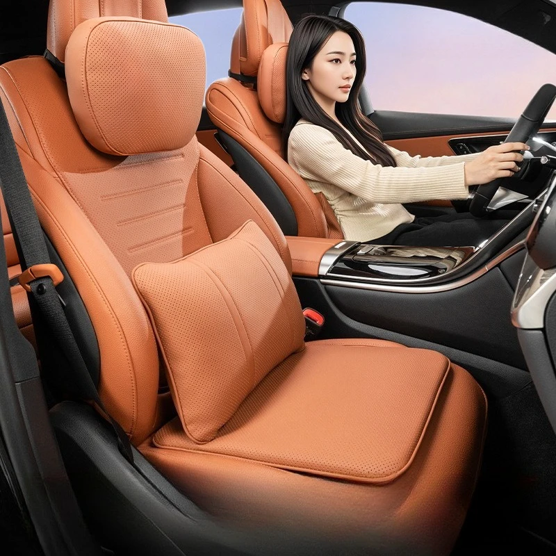 

Подушка для шеи и поясницы из кожи наппа для автомобиля, мягкая подушка-подголовник, поддержка поясницы, аксессуары для автомобильных сидений, подушка для шеи и спины в машину