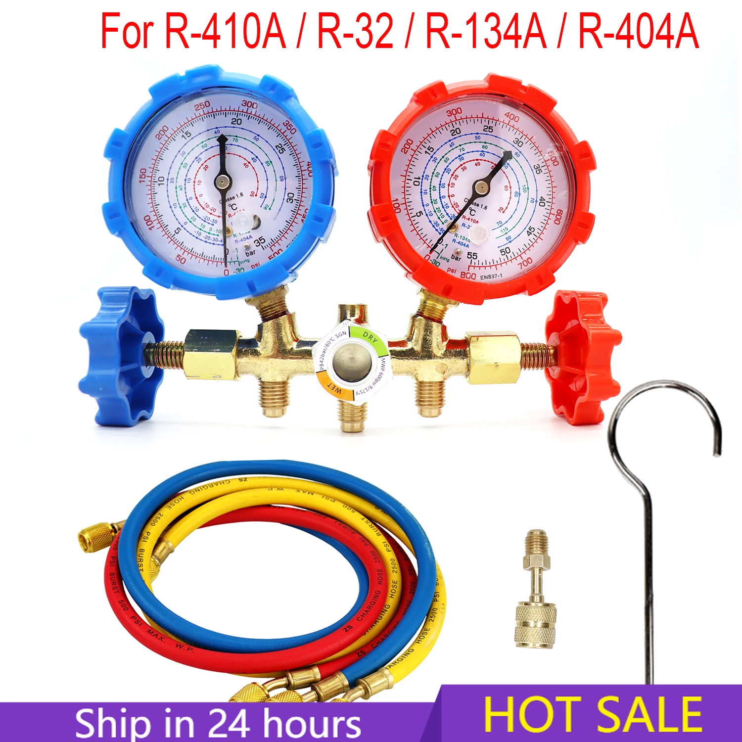 For R410A R32 R404A R134A Refrigerant Manifold Gauge Air Condition Refrigeration Set Air Conditioning Tools With Hose And Hook