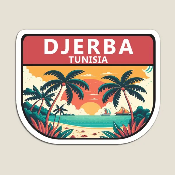 Djerba Tunisia Retro Emblem  Magnet for Fridge Organizer Decor Stickers Cute Refrigerator Home Children Funny Colorful Holder