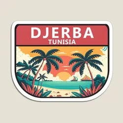 Djerba Tunisia Retro Emblem  Magnet for Fridge Organizer Decor Stickers Cute Refrigerator Home Children Funny Colorful Holder