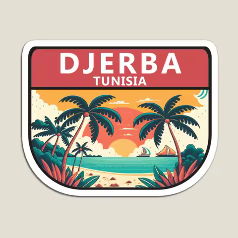 Djerba Tunisia Retro Emblem Magnet for Fridge Organizer Decor Stickers Cute Refrigerator Home Children Funny Colorful Holder