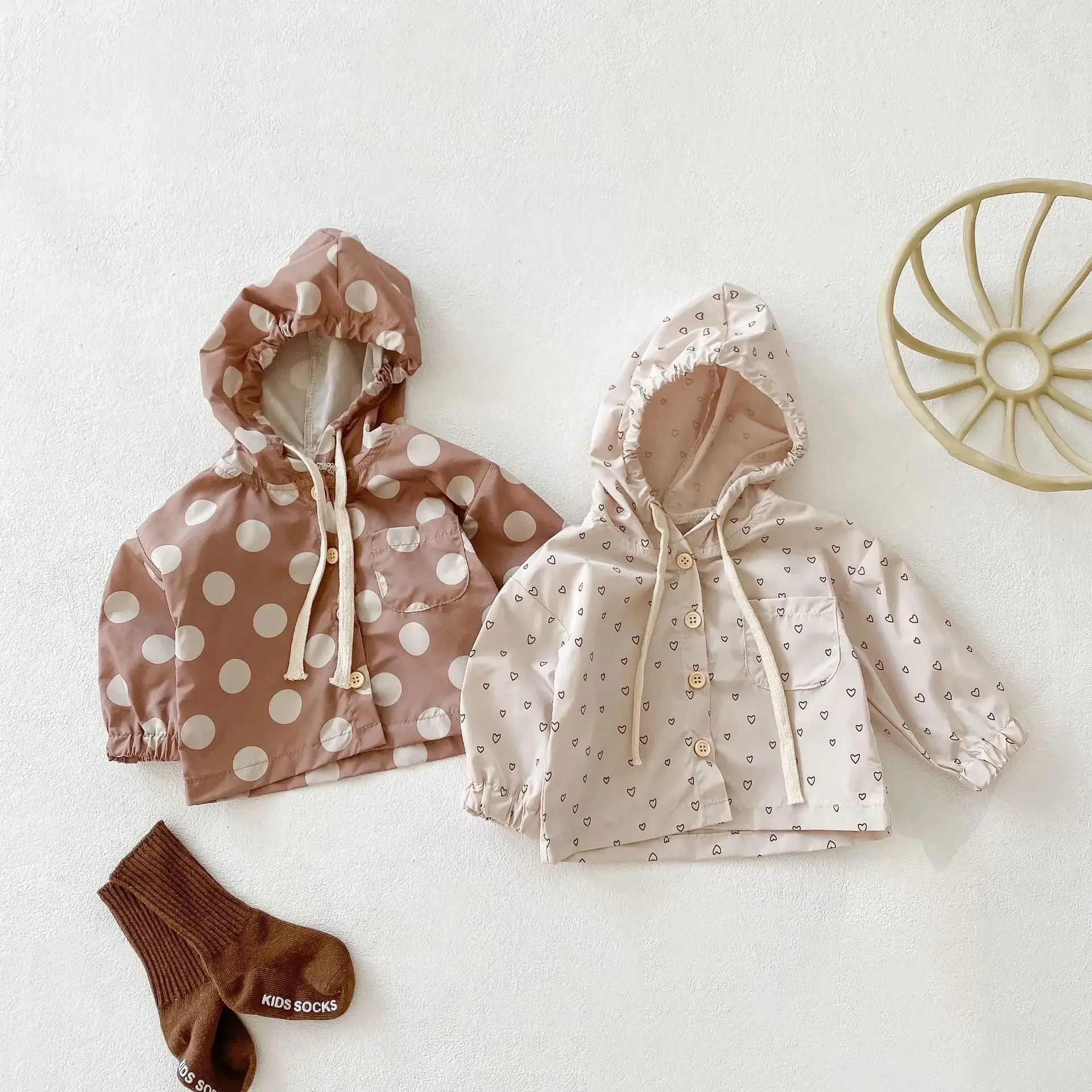 0-3T Newborn Kid Baby Boys Girls Spring Clothes Heart Print Hooded Baby Coats and Jackets Cute Sweet Infant Outwear Streetwear