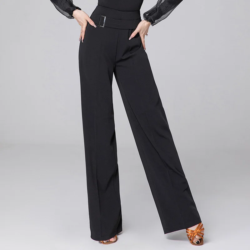 2025 pantalones de pierna recta de cintura alta para mujer, trajes de baile latino, pantalones de baile modernos de salón, ropa de práctica de baile de Tango DQL11669
