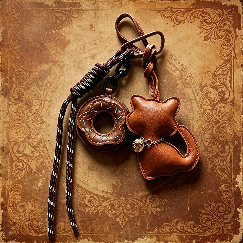Stilvoller PU-Leder Katzen-Anhänger Schlüsselanhänger Taschenanhänger - Modisches & Spaßiges Accessoire für Taschen – Detail 7