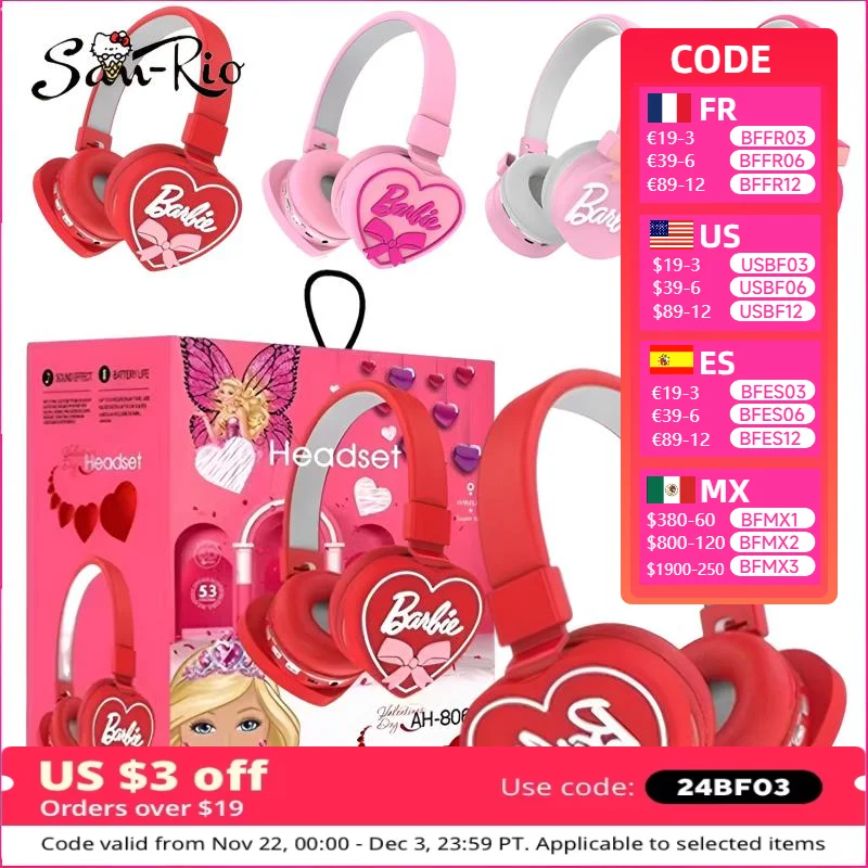 Minsio Barbie Wireless Bluetooth Headphones Stereo Earphone Noise Cancelling Wireless Sports Earphone Kawaii Gaming Headsets