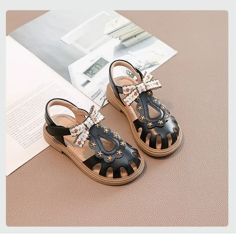 

2024 Children Sandals for Girls Summer New Fashion Korean Style Soft Comfortable Sweet Bowtie Cool Cut-outs Holiday Beach Shoes