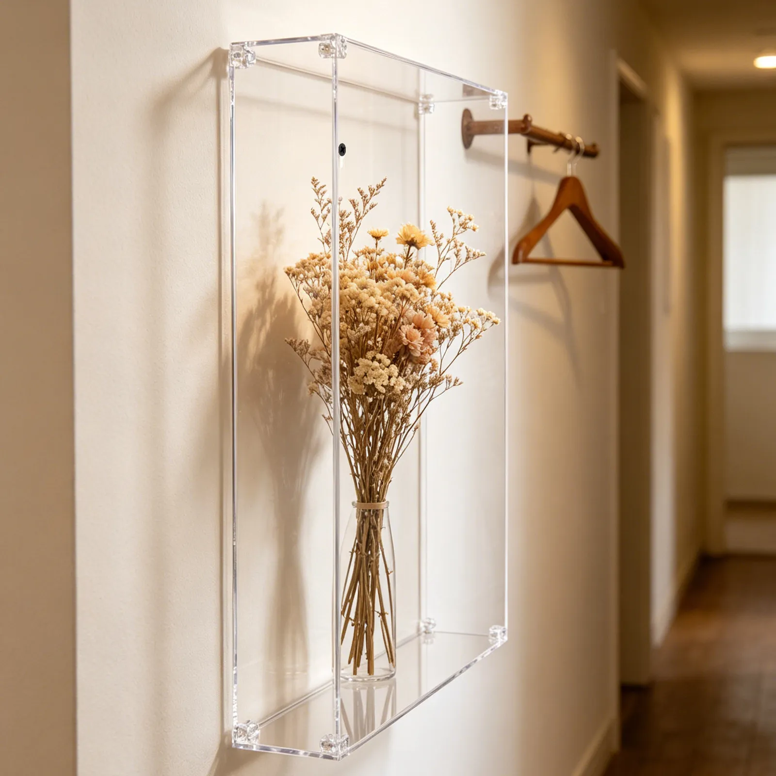 Acrylic Shadow Box Display Case Large Clear Box Frame DIY Wall Mount Keepsake Display for Dried Flowers Photo Showcase