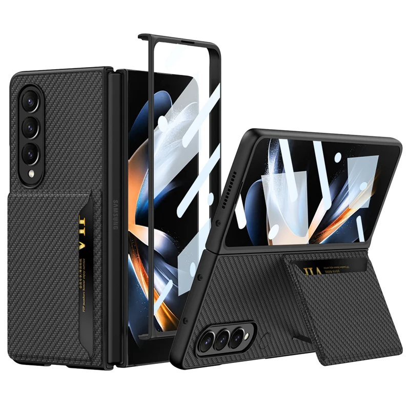 

For Samsung Galaxy Z Fold 4 Case with Credit Card Holder Hinge Protection Leather Wallet Case for Galaxy Z Fold 4