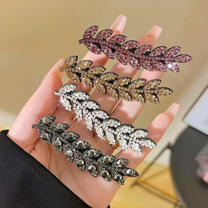 Elegant Hair Accessory Sparkling Hair Clip Trendy Hairpin Shining Rhinestone Barettes Wheat Shape Hairclip