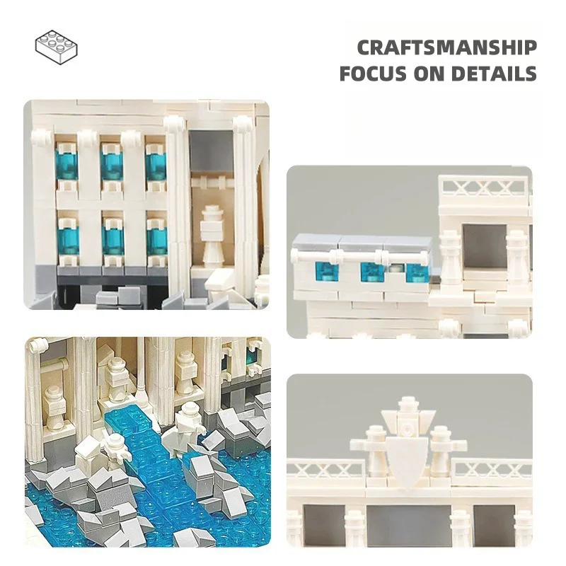 667PCS Trevi น้ําพุโรมัน Fontana Di Trevi Building Blocks World สถาปัตยกรรมอิฐอนุภาคขนาดเล็กประกอบอิฐรุ่น