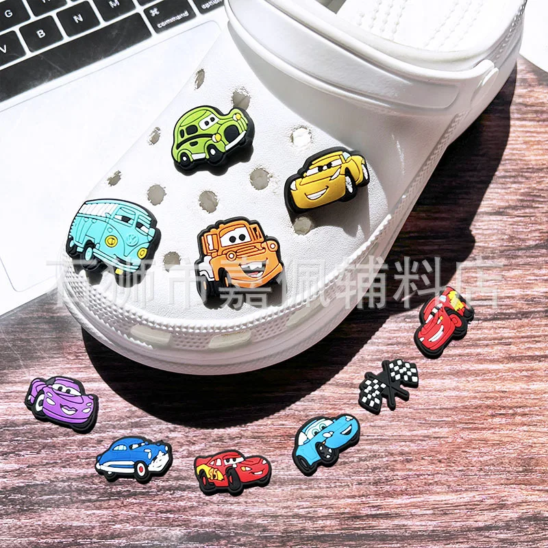 10pcs/set cars Shoe Charms Decoration Buckle film car PVC for crocsSandals Accessories kids Gifts