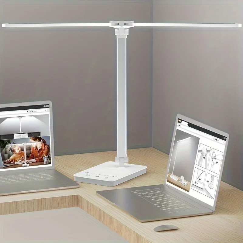 Double Head LED Desk Lamp,Dual Swing-arm Table Lamp for Home Office,5 Color Modes and 5 Dimmable,Modern Eye-Caring Piano Lamp