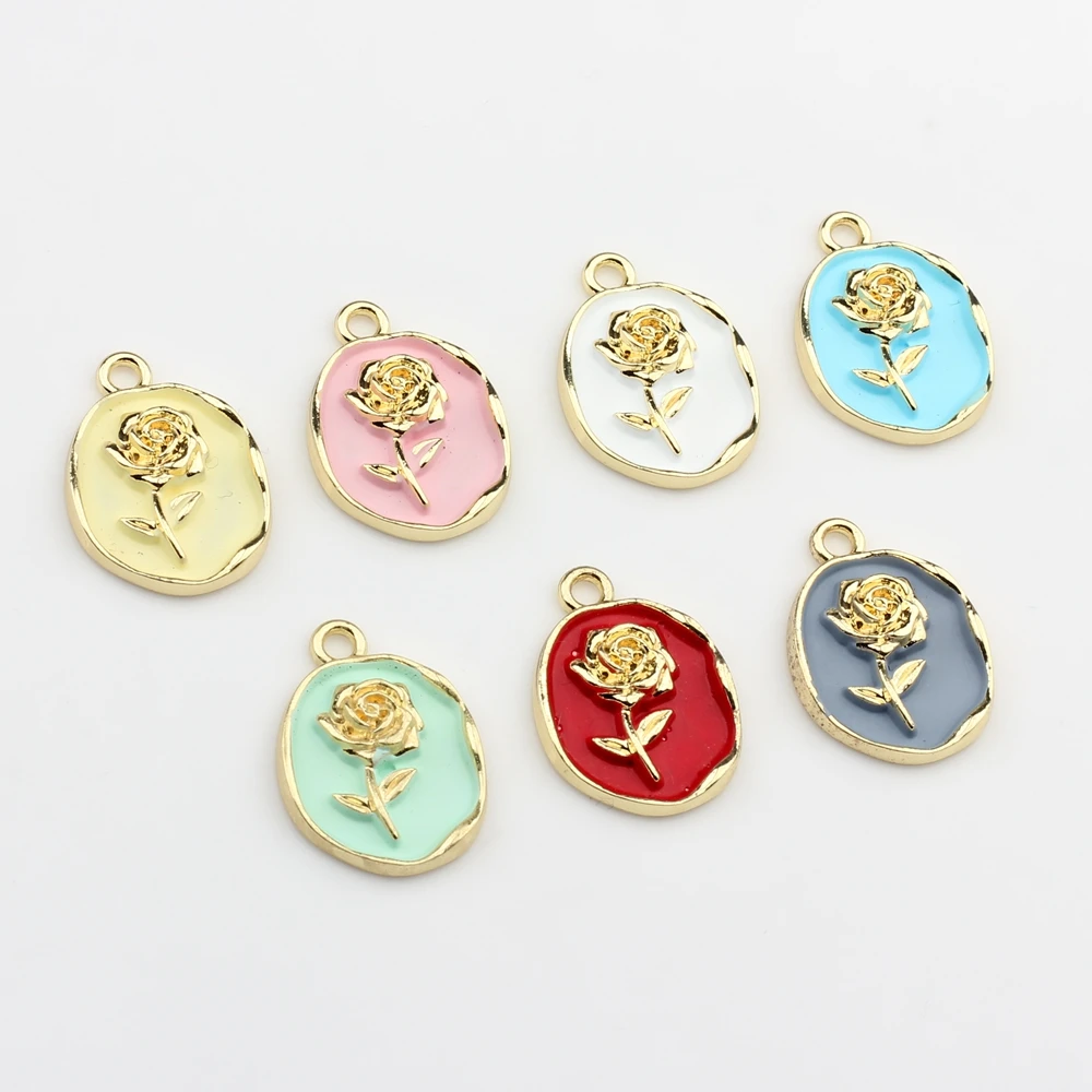 Zinc Alloy  Charms Pendant Rose Flowers Coin Charms 10pcs/lot For DIY Jewelry Making Finding Accessories