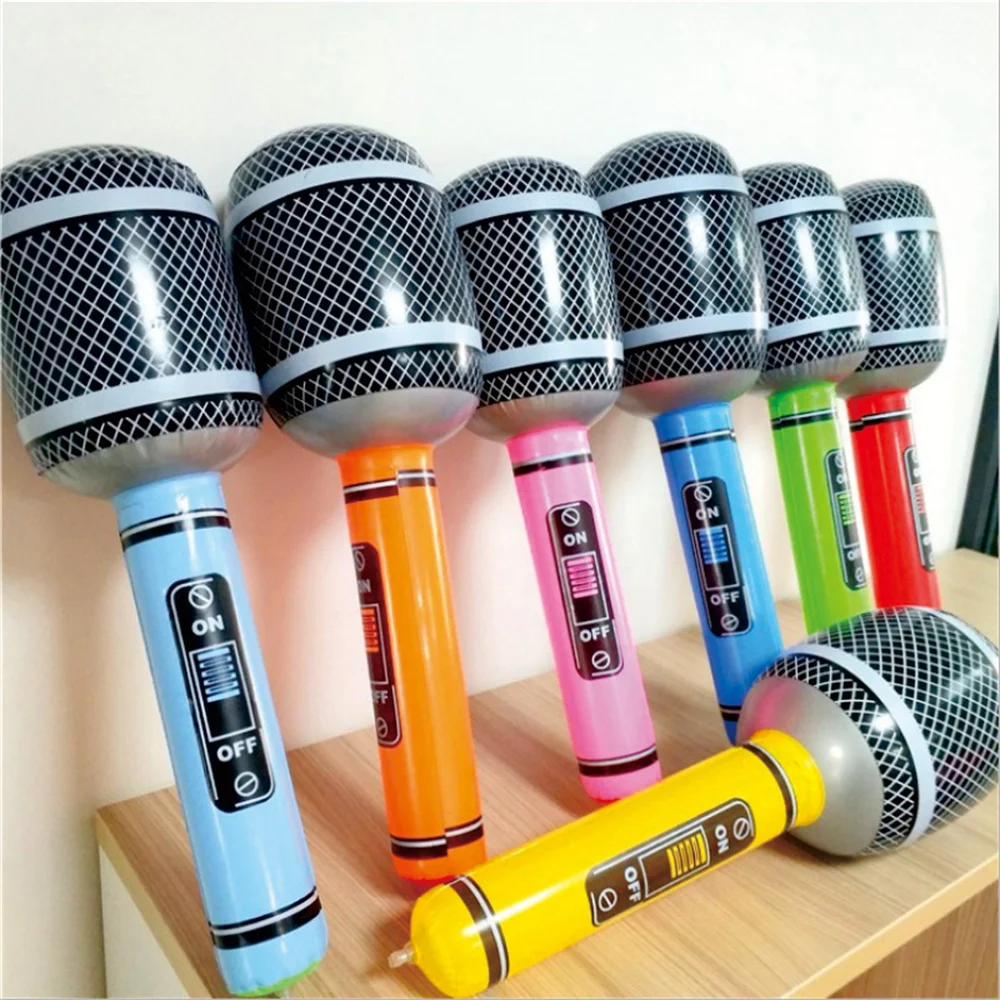 5Pcs Inflatable Microphones Foil Balloons Rock Star 80s 90s Plastic Concert Stage Disco Birthday Rap Themed Party Decorations