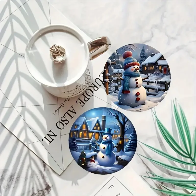 8 Pieces/Sets of Christmas-Style Patterned Wooden Anti-Slip Coasters, Suitable for Bar and Cafe Decoration Anti-Slip Coasters