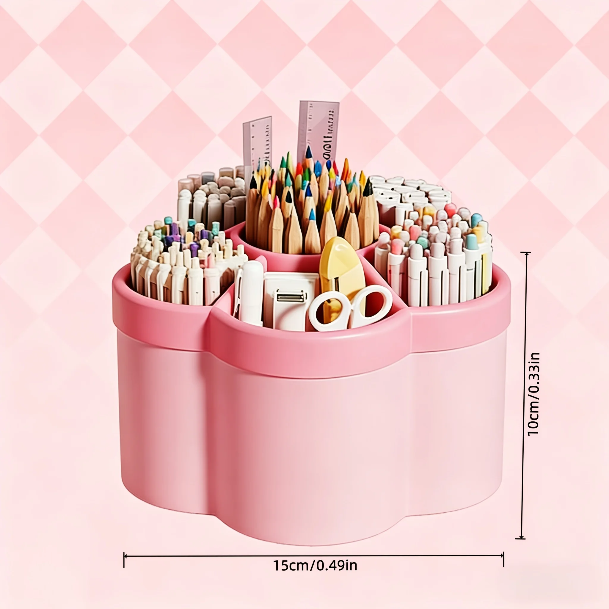 1 Pink Rotatable Pen Holder - 6-Compartment Storage Organizer, 360-Degree Rotating Pencil Cup, Office Supplies Desktop Organizer