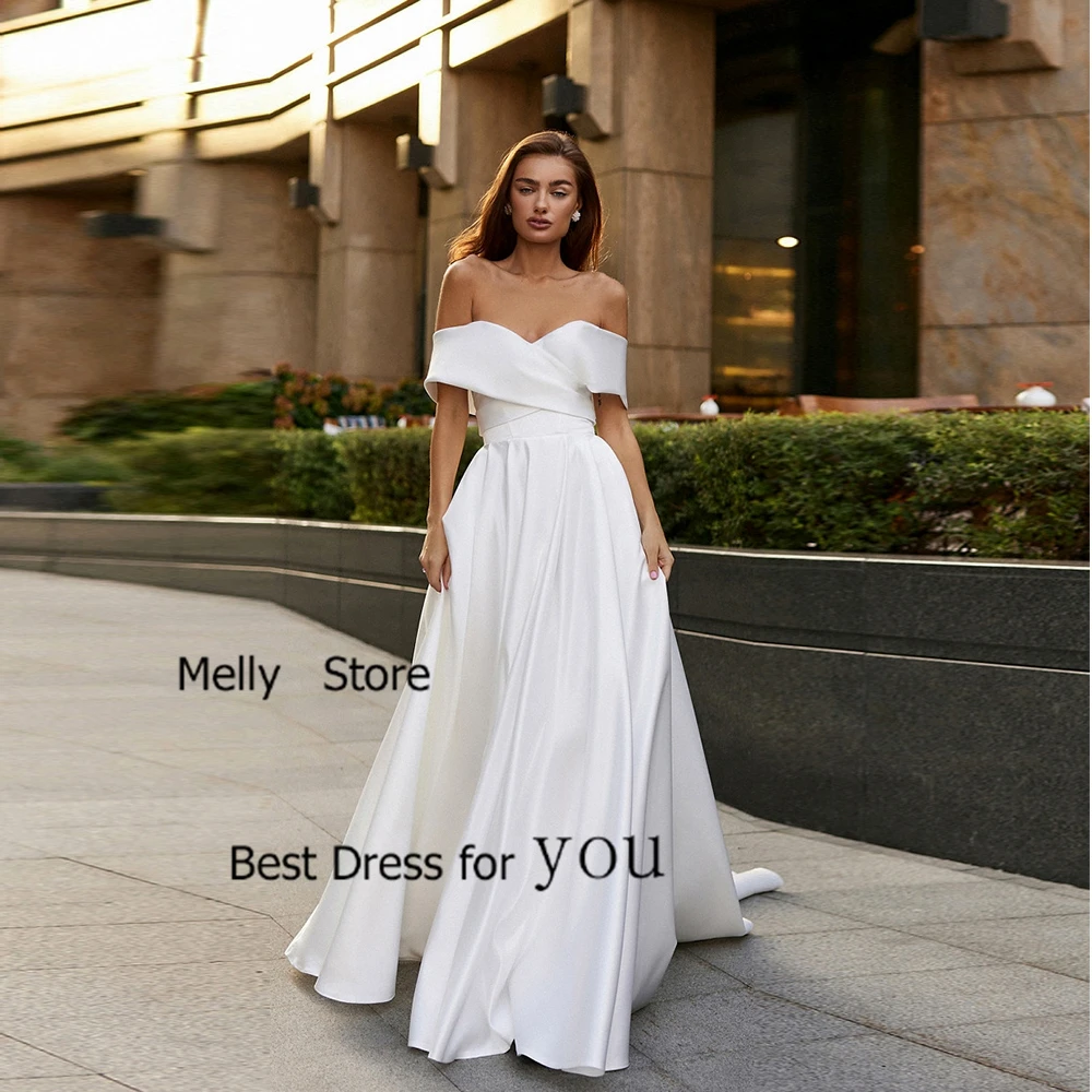 Fashion Ivory Wedding Dresses with Satin Simple Bridal Gowns Court Train Sleeveless New Vestido De Novia Strapless Robe Summer