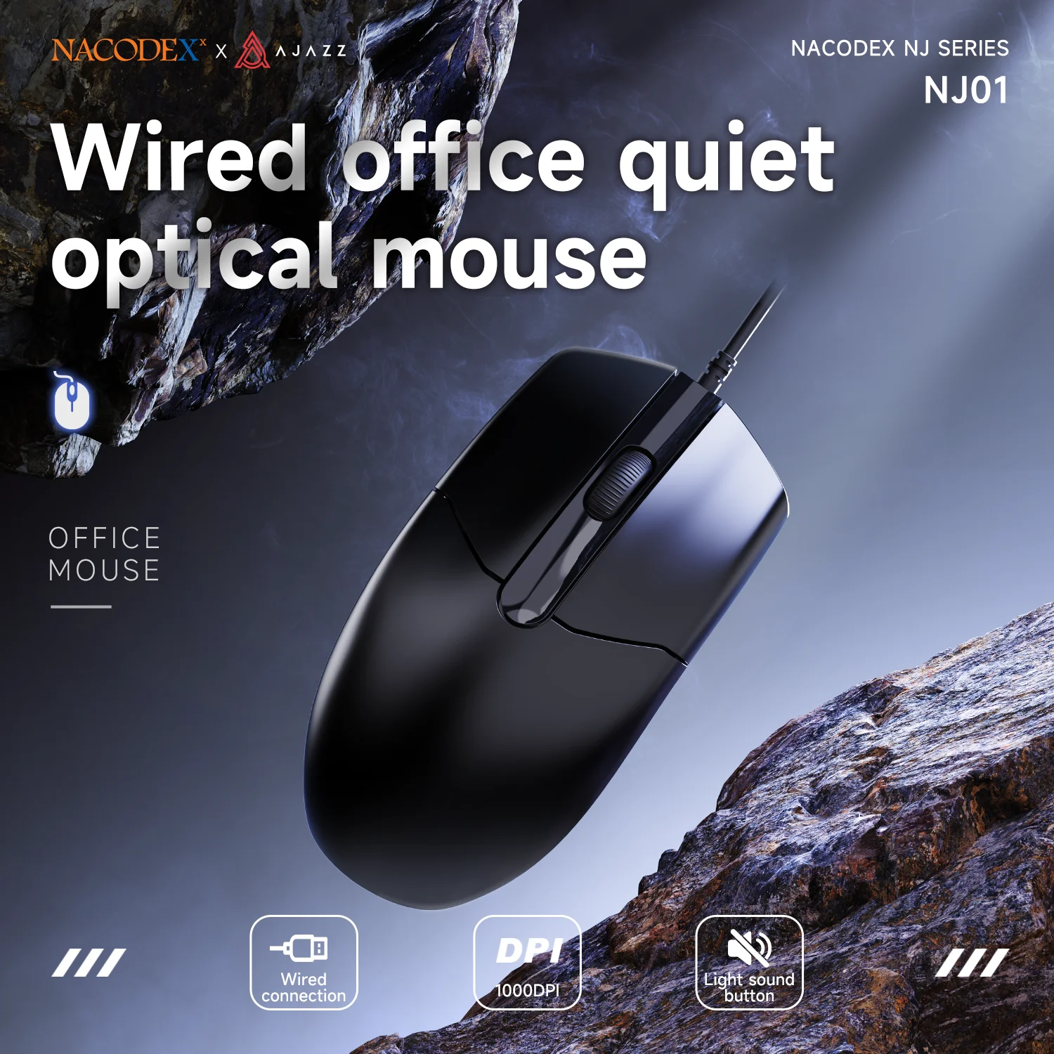 Ajazz NJ01 Wired Office Mouse with Light Tone Buttons DPI1000 PC Scroll Wheel lightweight Gaming Mouse