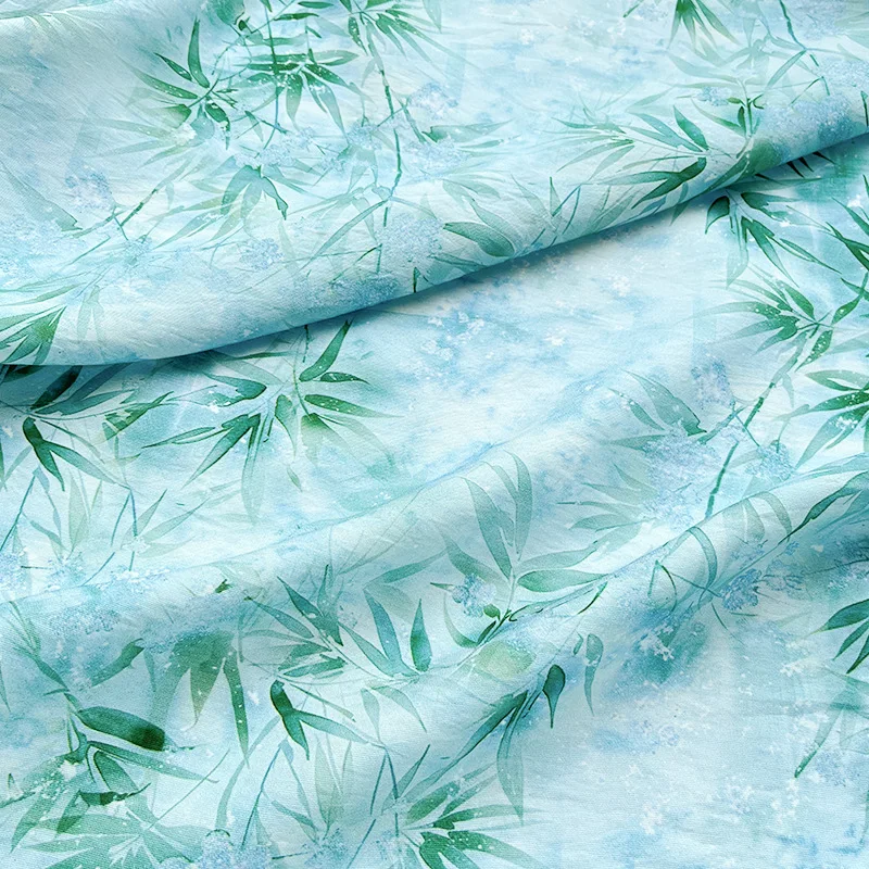 Bamboo Leaf Figure Cotton Fabric New Chinese Digital Printing Fabric Cheongsam Dress Tops Hanfu Fabrics