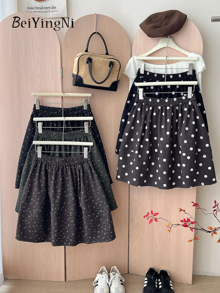 Beiyingni 2026 Floral Print Bud Skirts for Women Autumn Winter Leisure High Waist Skirt Girls Korean Fashion Short A-line Skirt