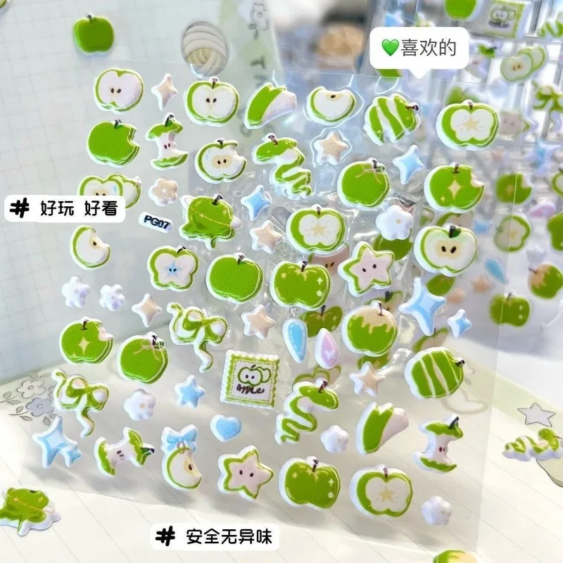 Pegatinas hinchadas 3D de fruta de ensueño, calcomanías estéticas en relieve de burbujas para funda de teléfono, decoración de cámara, suministros minimalistas para diario