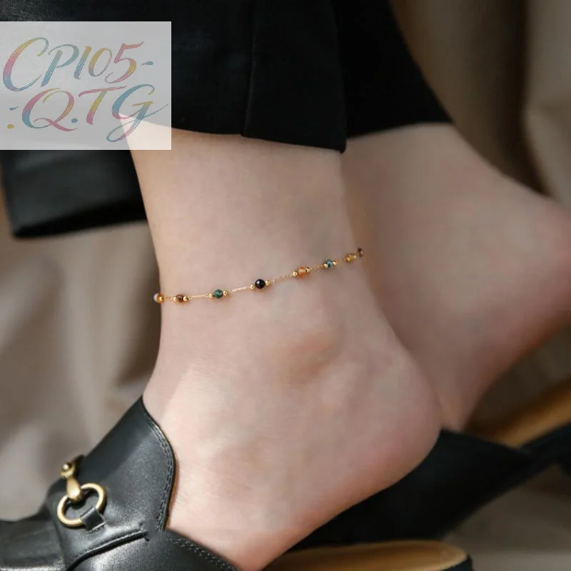 Hot Natural Colored Stone Beads Anklet For Womens New Trend Fashion Thin Chain Anklet Jewelry Gift
