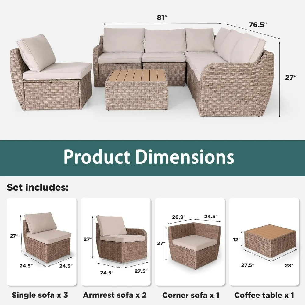 Garden Sofas, Outdoor Conversation Set with Waterproof Cushion and Coffee Table for Garden, Backyard Khaki Garden Sofas