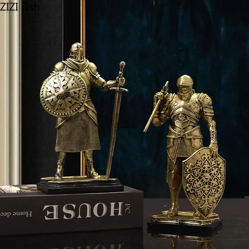 Order of Knights Retro Figures Statue Desk Decoration Heavy Armored Characters Knight Resins Sculpture Room Aesthetic Decor