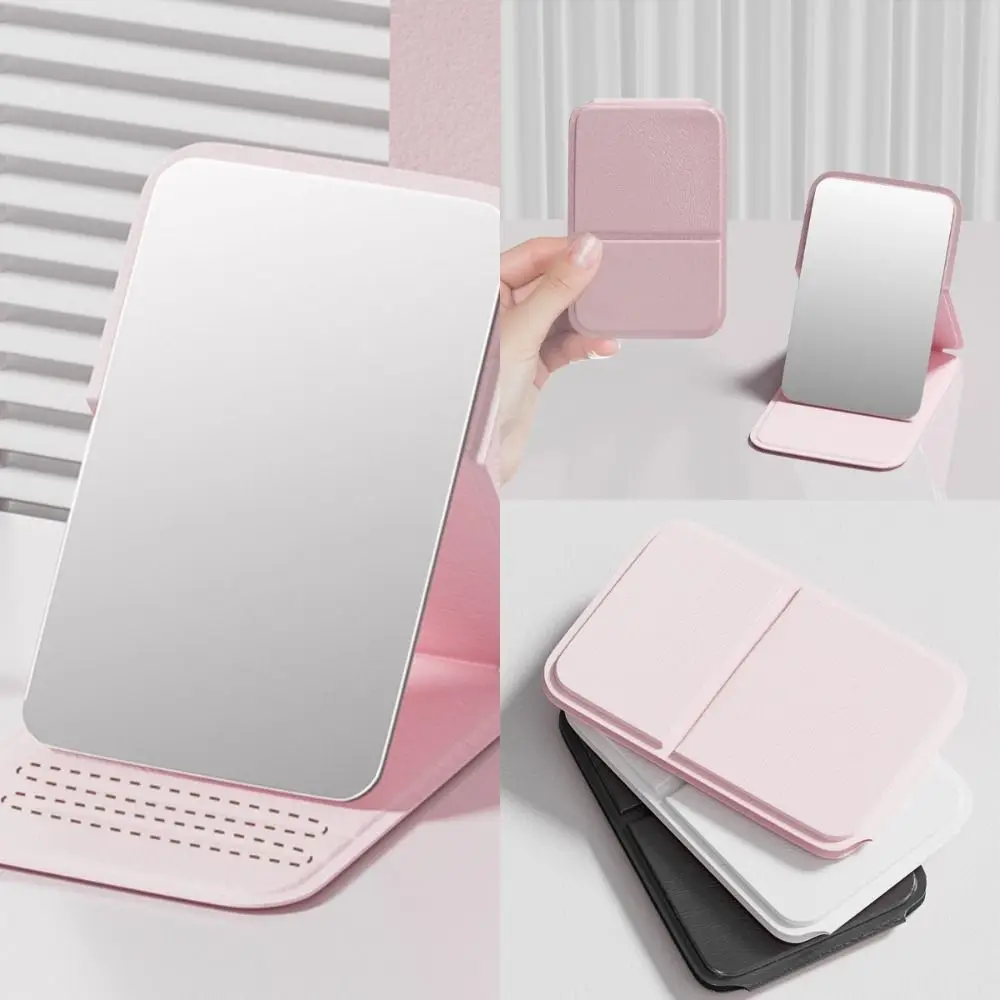 Portable Mini Desktop Mirror Solid Color Stand Up Handheld Makeup Mirror Korean Small Pocket Folding Mirror Desktop Decoration