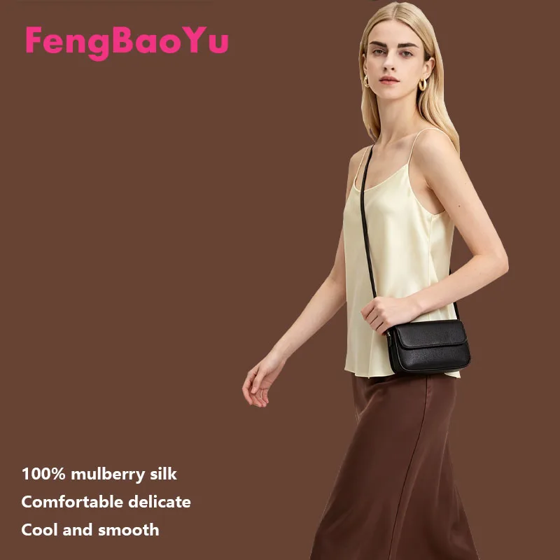 Fengbaoyu High-end Silk Women's Blouse with Collar Summer Blouse for Elegant and Simple Casual Women's Wear Cool and Comfortable
