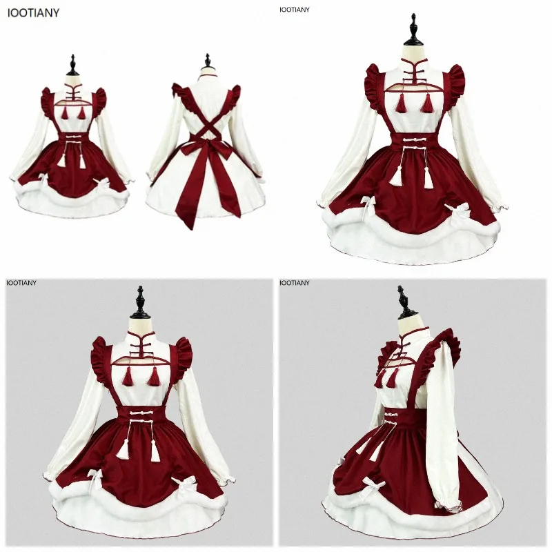 Sexy Anime Maid Cosplay Kostüm für Erwachsene, Niedliches Lolita-Kleid, Karnevals-Party Kawaii Outfit, Weihnachts-Aufführung Rotes Fantasie-Kleid
