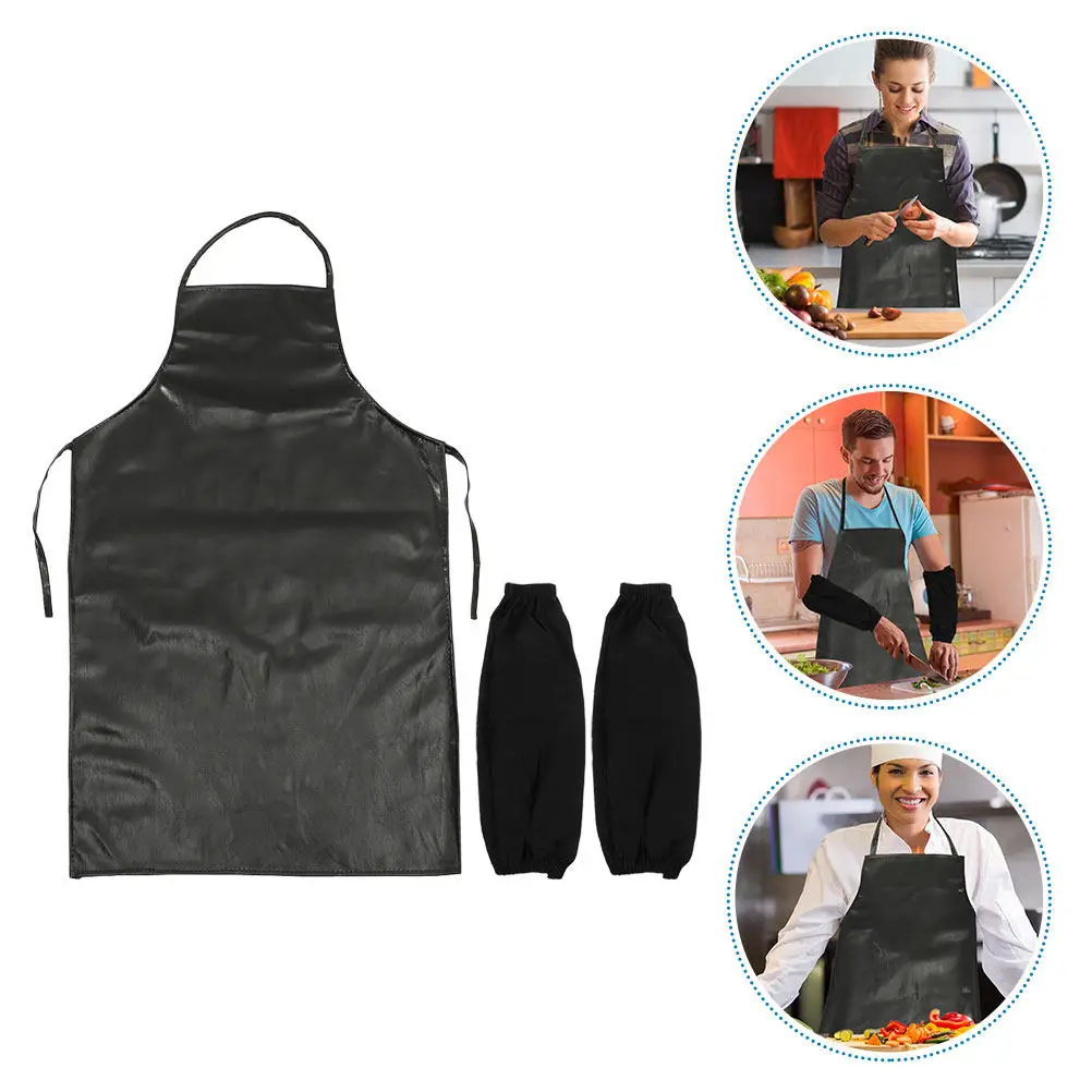 

1Set Waterproof PU Kitchen Apron and Oversleeves Set for Cooking Baking Grilling Gardening Oil-Proof Wear-Resistant