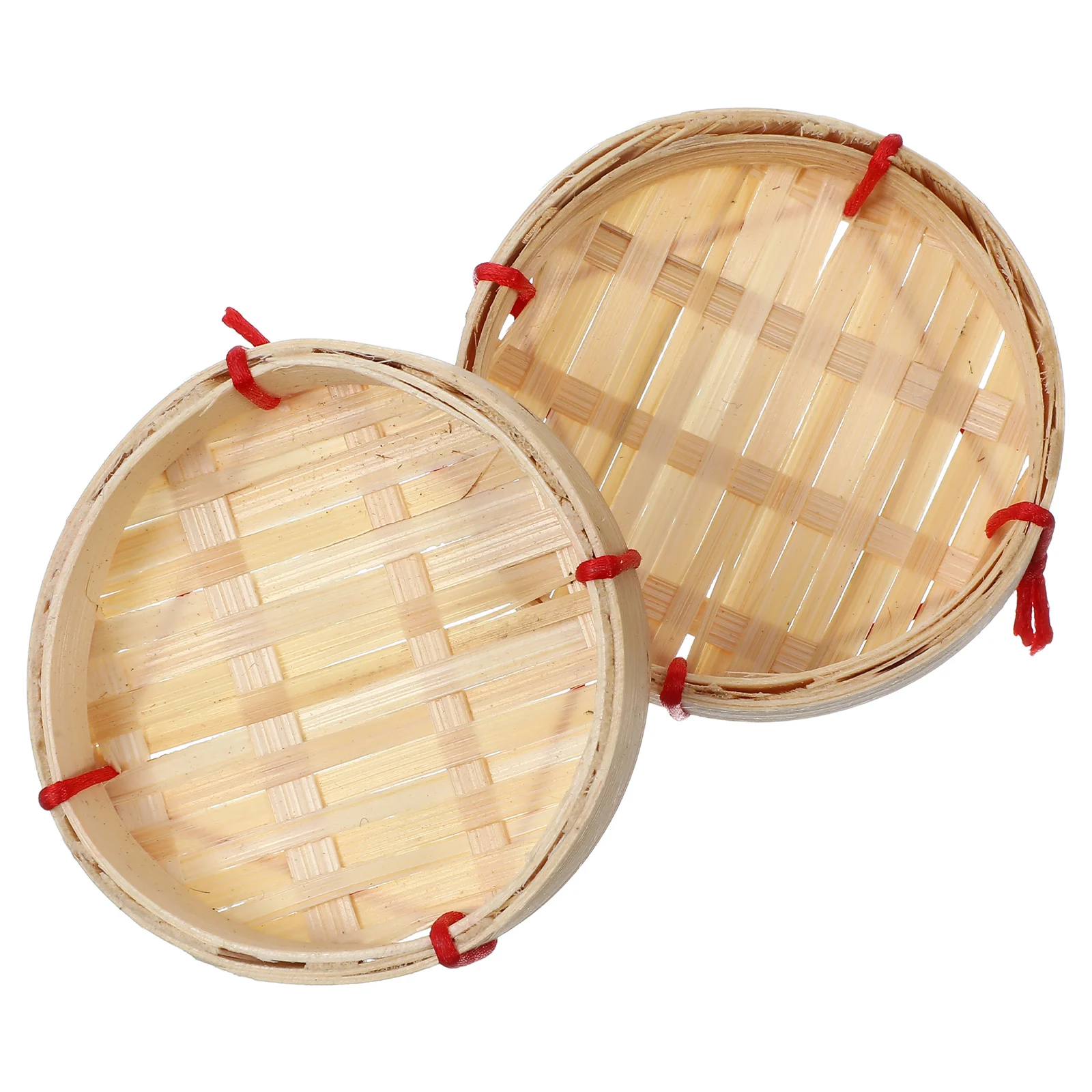 

2Pcs Mini Round Handwoven Baskets Tiny Organizer Dollhouse Bamboo Tray Craft Small Storage Sewing Tools Container