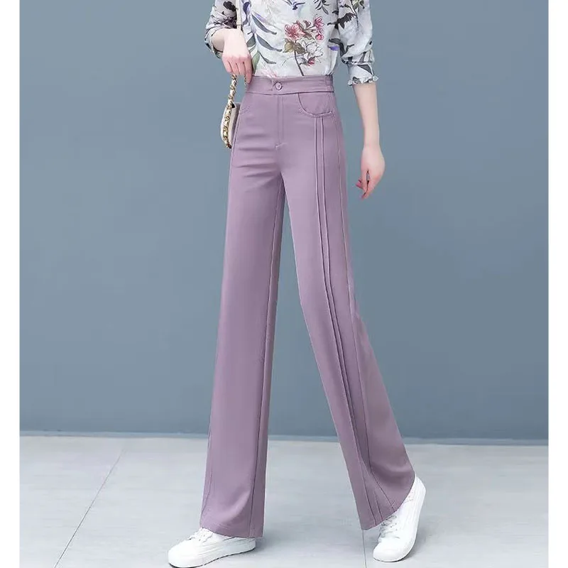 Fashion Office Lady Solid High Waist Pants Spring Summer Simplicity Pockets Spliced All-match Straight Trousers Women\'s Clothing