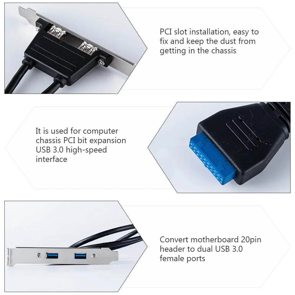 Expansion Rear Panel Header Bracket Pci Slot USB Hub 20Pin Header to Dual USB 3.0 Computer Accessory High-Speed Interface