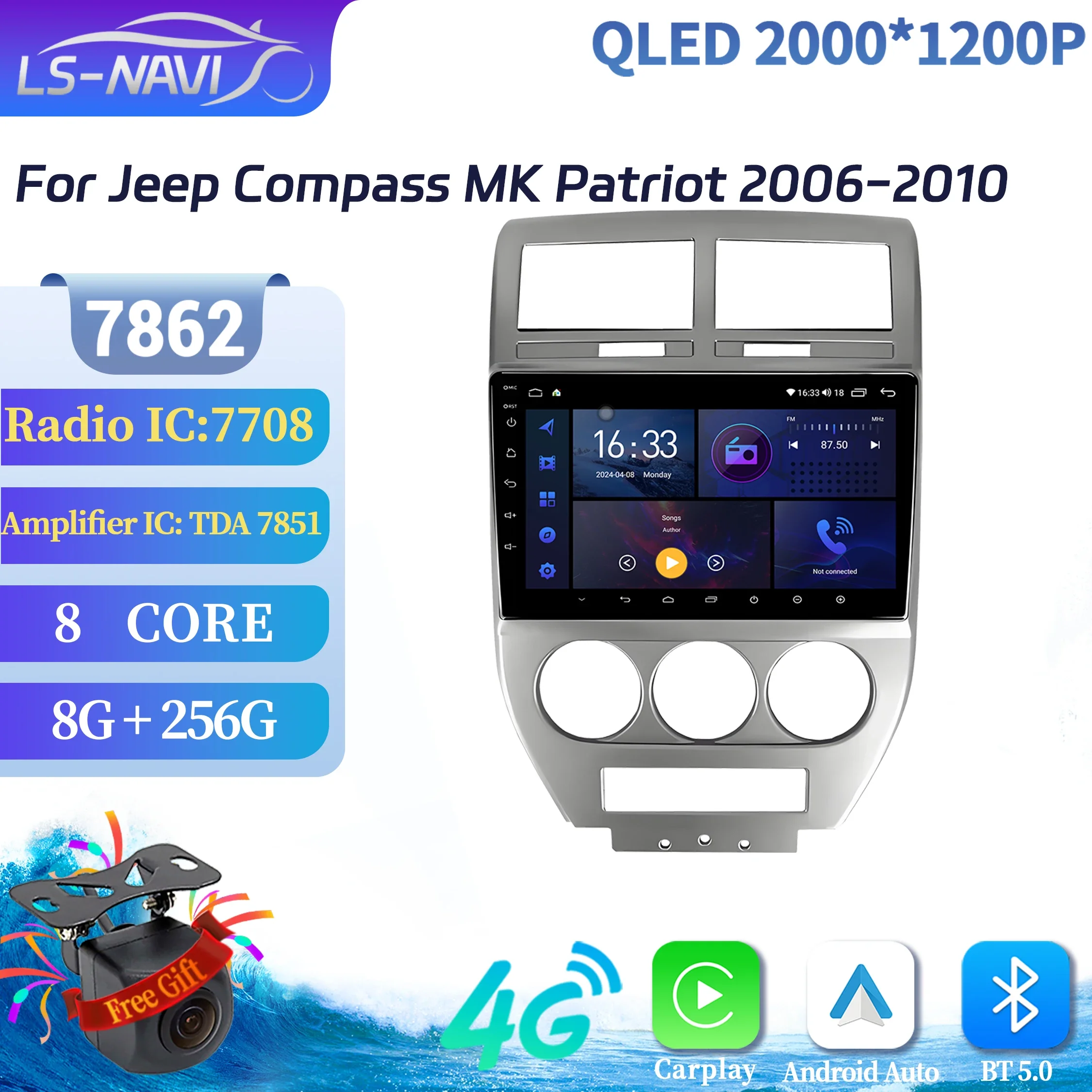 

Android 14 Car Radio For Jeep Compass MK Patriot 2006-2010 7862S Wireless Carplay Multimedia Navigation 4G GPS 2K QLED Screen