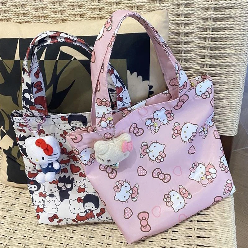 Cartoon Sanrio Cute Hello Kitty Girly Shoulder Bag Tote Canvas Storage Bag Large Capacity Lunch Bag Travel Shopping Handbag Gift