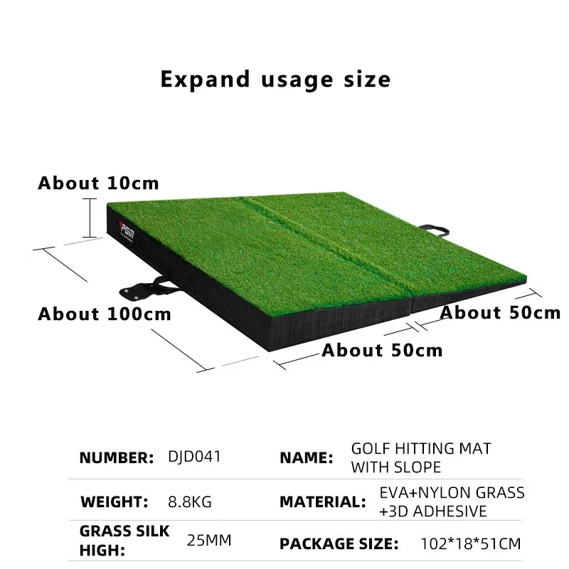 Foldable Golf Swing Trainer with Long Grass High and Low Slope Practice Mat for Improved Training Hitting Mats