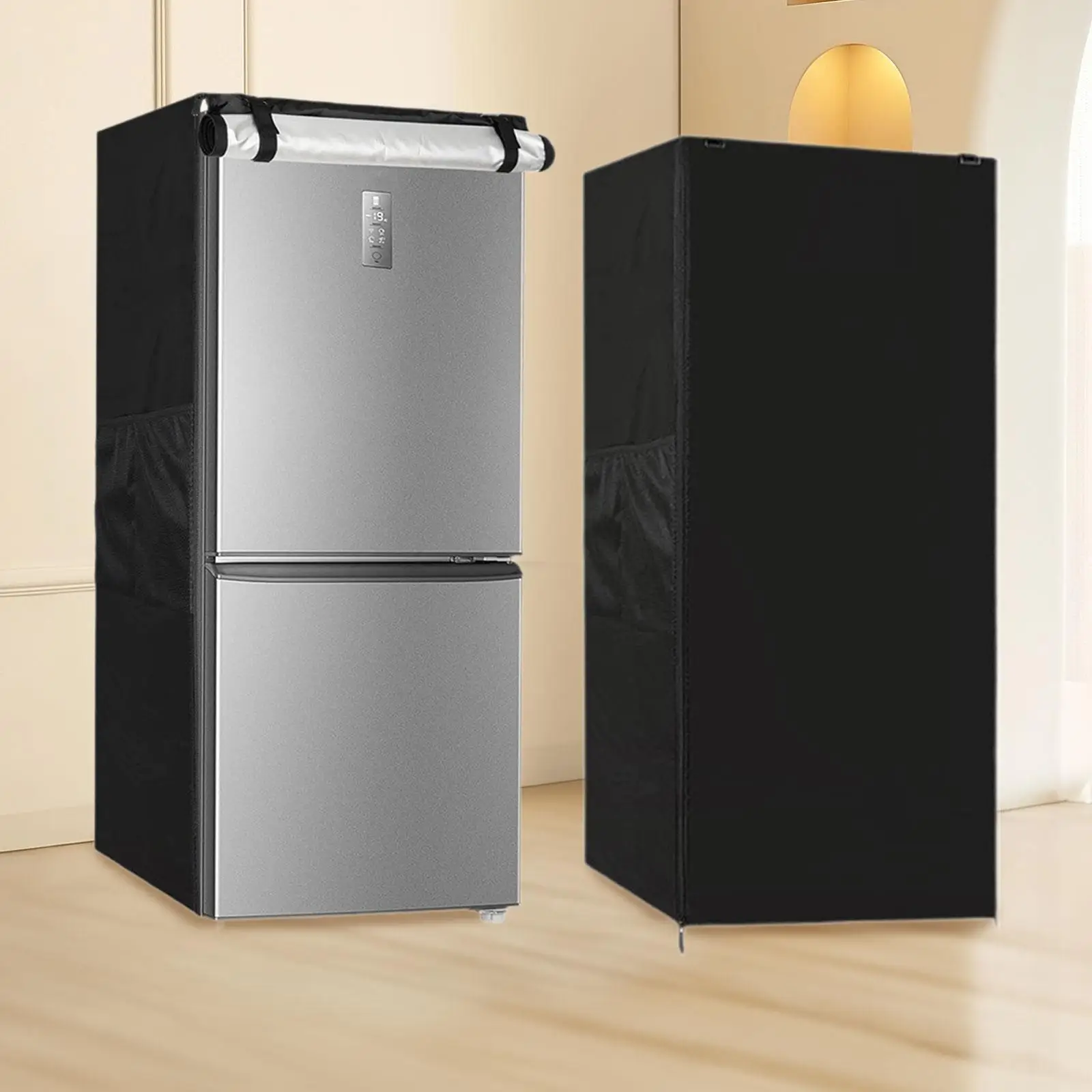 Dustproof Refrigerator Cover Oxford Cloth Waterproof Outdoor Fridge Protector with Zipper Front Opening Washable Sunproof