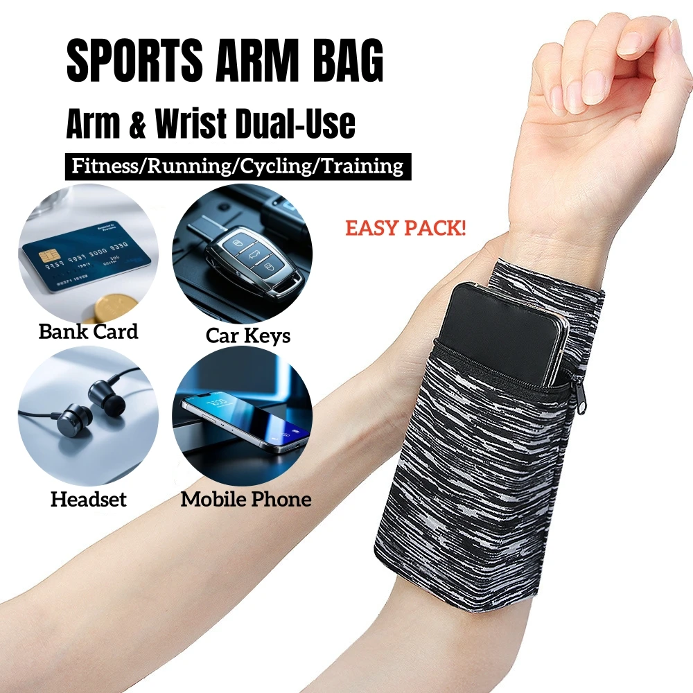 Zipper Running Bags Lightweight Wrist Wallet Pouch for Phone Key Card Sweatband Gym Fitness Sports Cycling Wristband Arm Bag