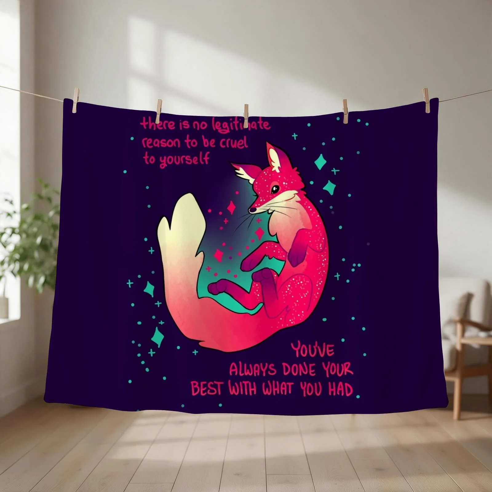 There is no legitimate reason to be cruel to yourself Space Fox Throw Blanket Custom Decoratives Flannel Blankets