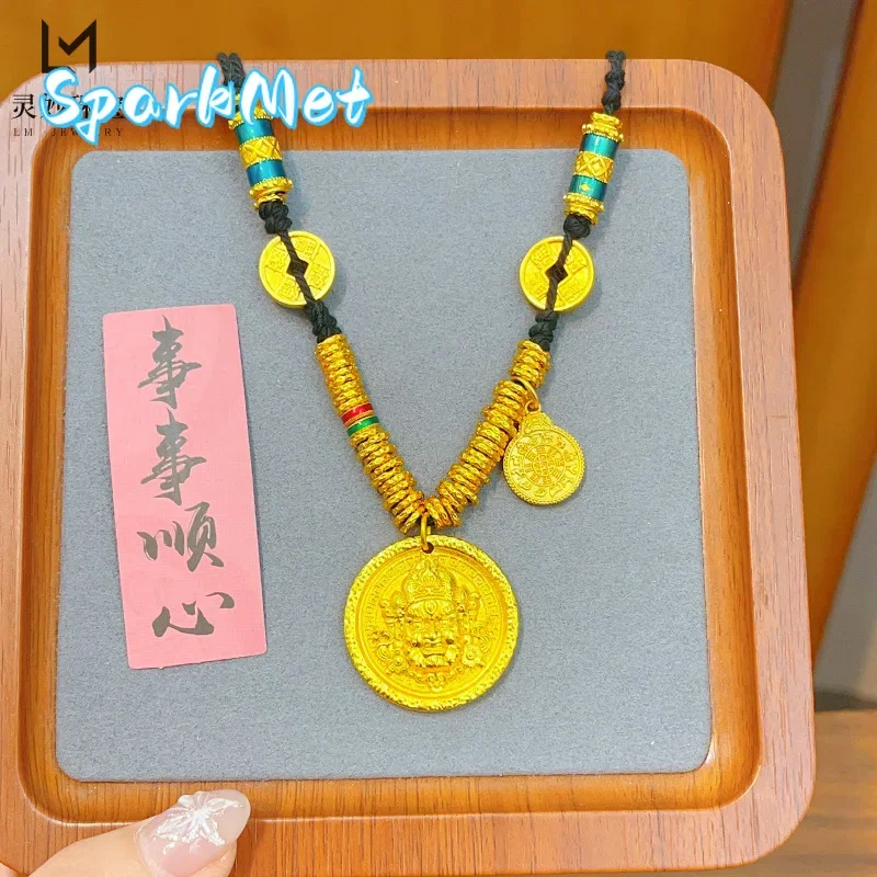 

Sparkmet9999 24K real gold gold store same style yellow treasure god disk necklace pendant money string solid sweater chain