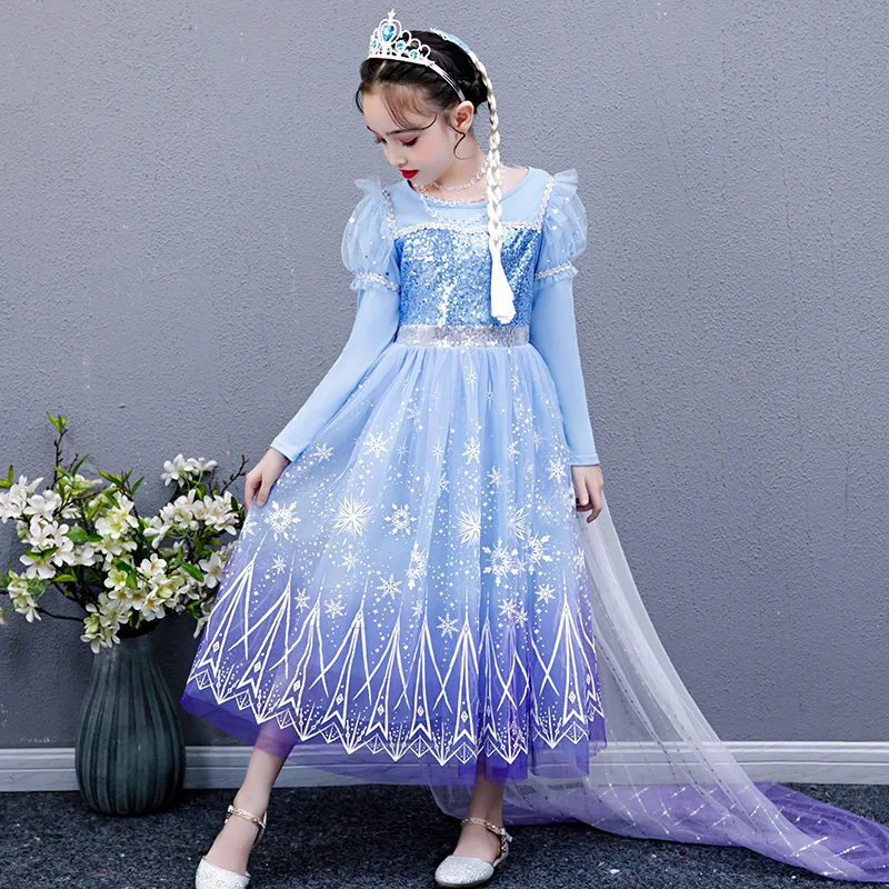 Venda quente festa de aniversário halloween elsa cosplay vestir trajes com acessórios vestido de princesa