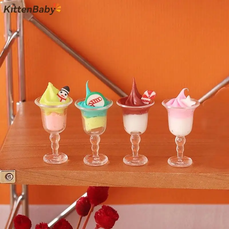 4pcs Dollhouse Mini Drink Ice Cream Cups Model Pretend Play Mini Food Doll Accessories Fit Play House Toy