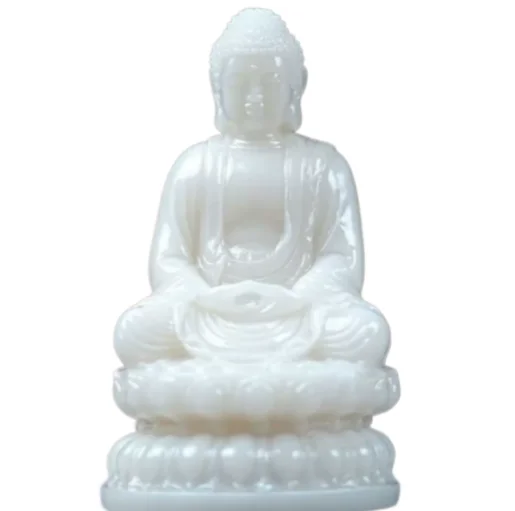 Classical White Jade Jade Carvings Buddha Statue - Feng Shui Lucky Ornament, Chinese Style Home Tabletop Decor