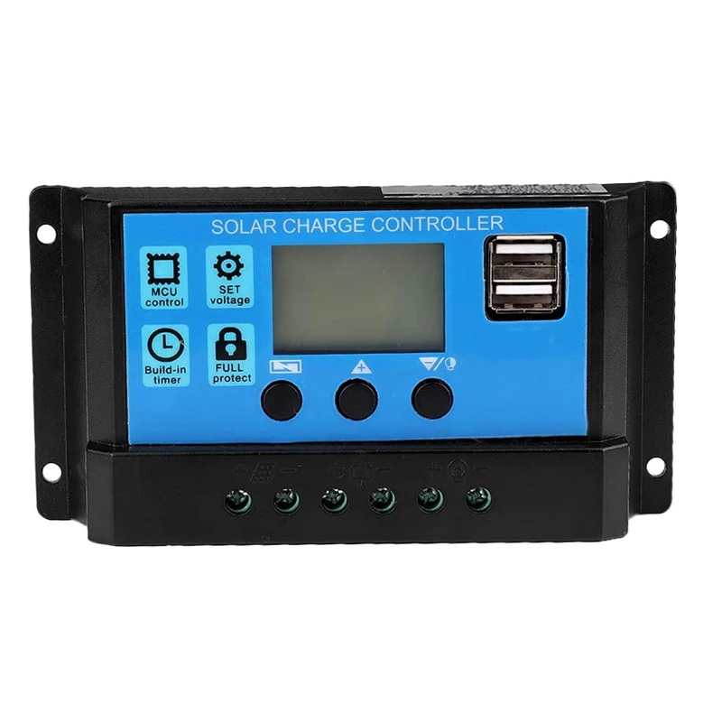 PWM Solar Charge Controller 12V 24V 30A/20A/10A Auto Controllers LCD Dual USB LCD Display Build-in Micro Controller