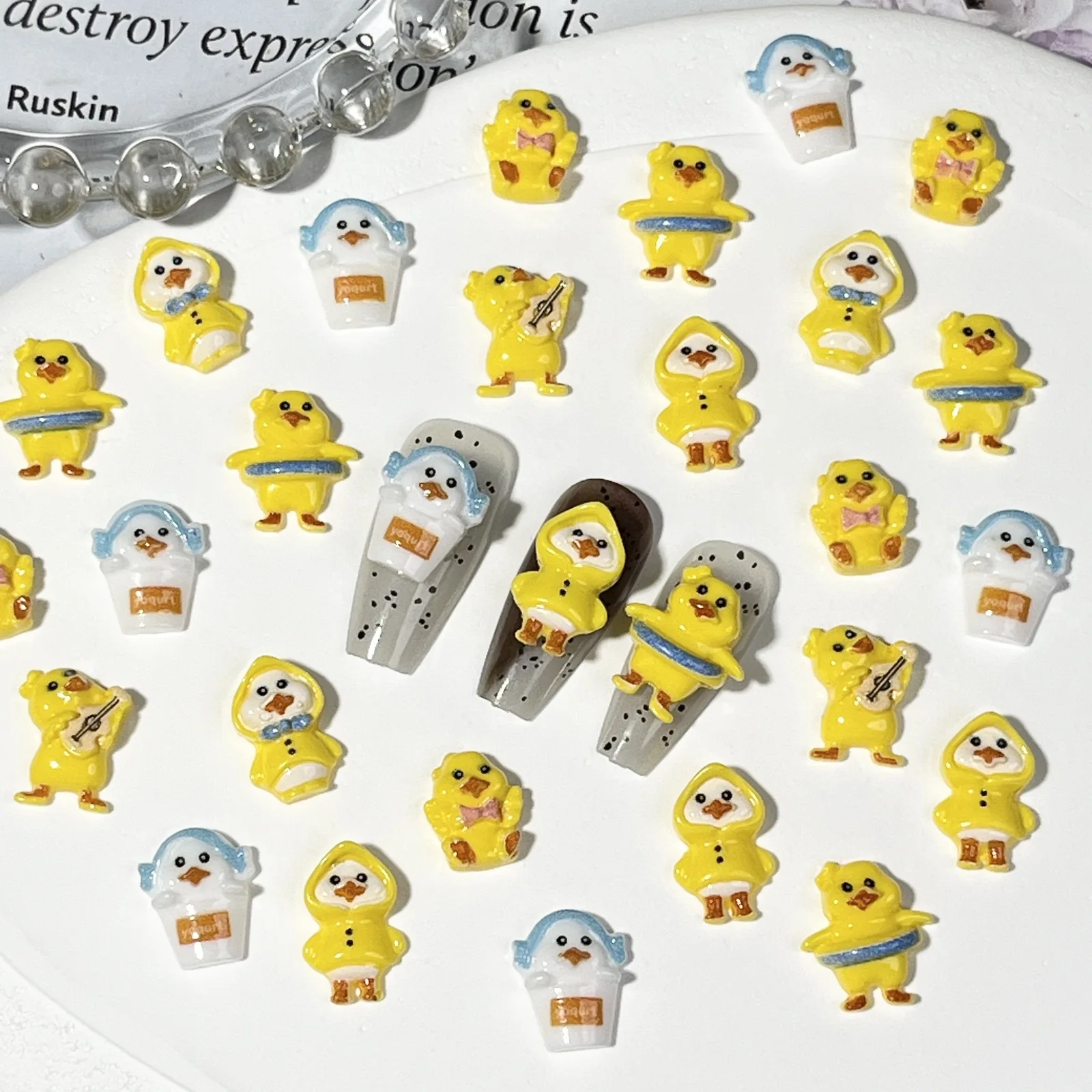 20pcs miniso chicken cartoon nail charms for diy nail making cute mini resin flatback nail art decoreation