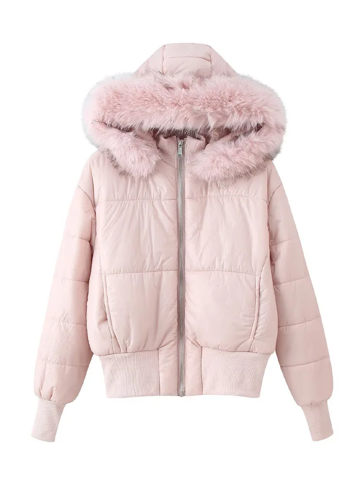 HH 新婦人服 冬ファッション 多用途 長袖 ジップアップ フェイクファー付きフード付き キルティングジャケット 女性用 カジュアル ストリートスタイル ジャケット